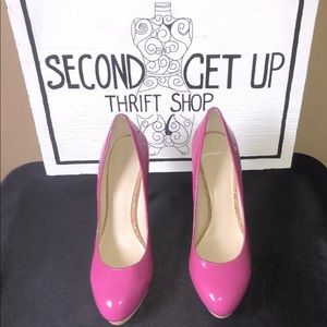 Nine West Selma Hot Pink Patent Leather Cork Pumps